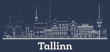 Outline Tallinn Estonia City Skyline with White Buildings. vector