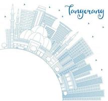 Outline Tangerang Indonesia City Skyline with Blue Buildings and Copy Space. vector