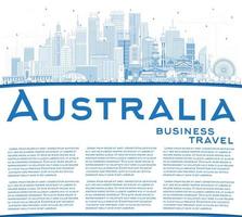 Outline Australia City Skyline with Blue Buildings and Copy Space. vector