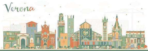 Verona Italy City Skyline with Color Buildings. vector