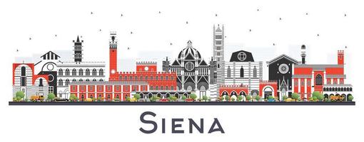 Siena Tuscany Italy City Skyline with Color Buildings Isolated on White. vector