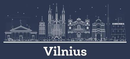 Outline Vilnius Lithuania City Skyline with White Buildings. vector