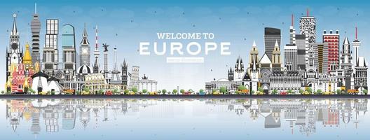 Welcome to Europe Skyline with Gray Buildings and Blue Sky. vector