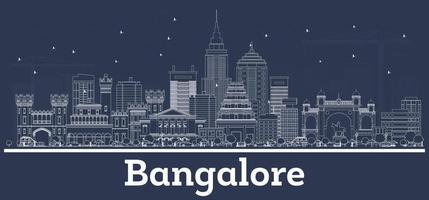 Outline Bangalore India City Skyline with White Buildings. vector