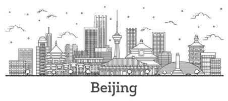 delinear el horizonte de la ciudad de beijing china con edificios modernos aislados en blanco. vector
