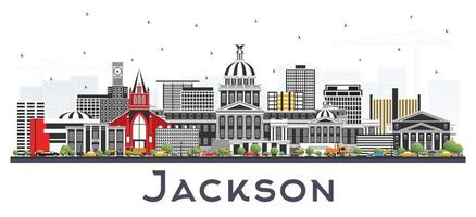 horizonte de la ciudad de jackson mississippi con edificios grises aislados en blanco. vector