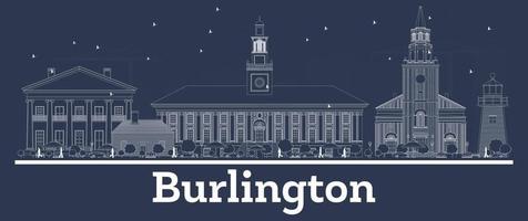 Outline Burlington Vermont City Skyline with White Buildings. vector