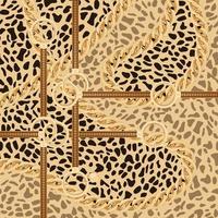 Leopard Pattern with Golden Chain and Belts for Fabric Design. vector