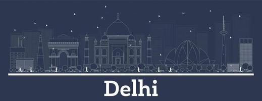 delinear el horizonte de la ciudad de delhi india con edificios blancos. vector