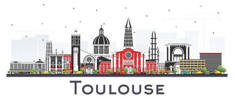 el horizonte de la ciudad de toulouse, francia, con edificios de colores aislados en blanco. vector