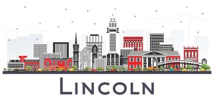 Lincoln Nebraska City Skyline with Color Buildings Isolated on White. vector