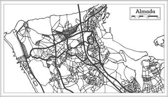 mapa de la ciudad de almada portugal en estilo retro. esquema del mapa. vector