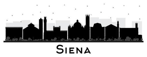 Siena Tuscany Italy City Skyline Silhouette with Black Buildings Isolated on White. vector
