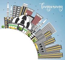 horizonte de la ciudad de tangerang indonesia con edificios grises, cielo azul y espacio para copiar. vector