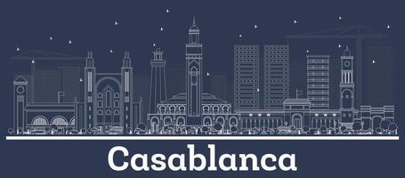 Outline Casablanca Morocco City Skyline with White Buildings. vector