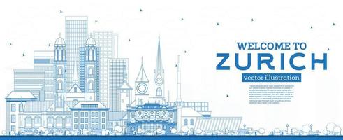 esquema bienvenido al horizonte de zurich suiza con edificios azules. vector