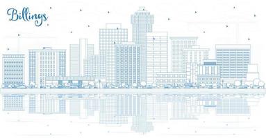 Outline Billings Montana City Skyline with Blue Buildings and Reflections. vector