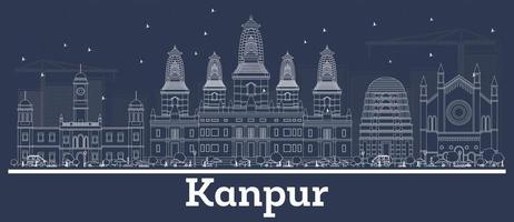 delinear el horizonte de la ciudad de kanpur india con edificios blancos. vector