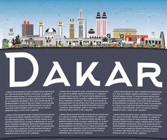 Dakar Senegal City Skyline with Color Buildings, Blue Sky and Copy Space. vector