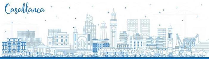 Outline Casablanca Morocco City Skyline with Blue Buildings. vector