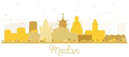 Medan Indonesia City Skyline Silhouette with Golden Buildings Isolated on White. vector