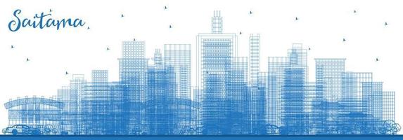 Outline Saitama Japan City Skyline with Blue Buildings. vector