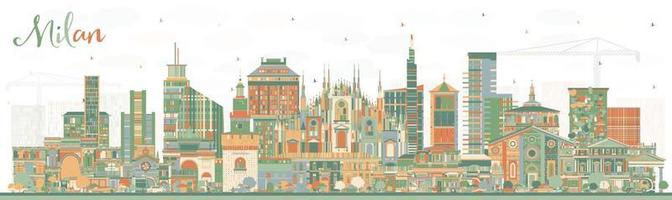 Milan Italy City Skyline with Color Buildings. vector