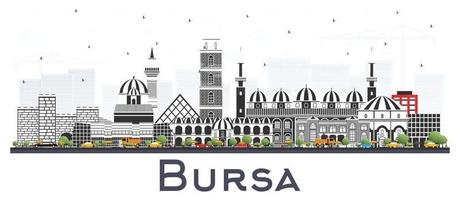 horizonte de la ciudad de bursa turquía con edificios de color aislados en blanco. vector