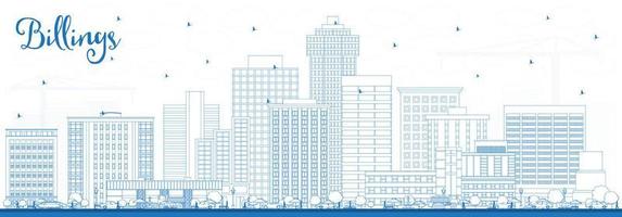 Outline Billings Montana City Skyline with Blue Buildings. vector