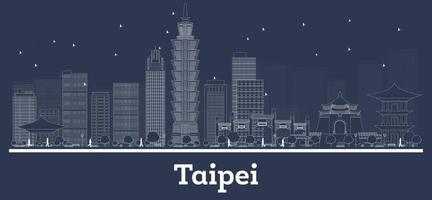 Outline Taipei Taiwan Republic City Skyline with White Buildings. vector