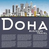 Doha Qatar City Skyline with Color Buildings, Blue Sky and Copy Space. vector