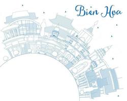 esbozar el horizonte de la ciudad de vietnam bien hoa con edificios azules y espacio de copia. vector