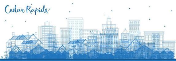 Outline Cedar Rapids Iowa Skyline with Blue Buildings. vector