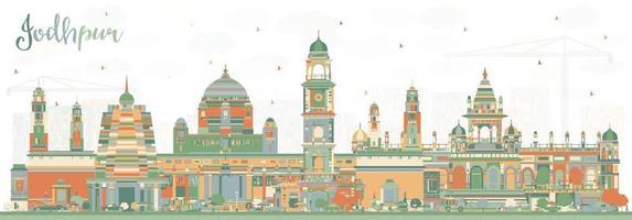 Jodhpur India City Skyline with Color Buildings. vector