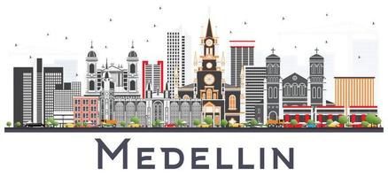 horizonte de la ciudad de medellín colombia con edificios grises aislados sobre fondo blanco. vector