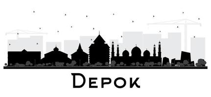 Depok Indonesia City Skyline Silhouette with Black Buildings Isolated on White. vector