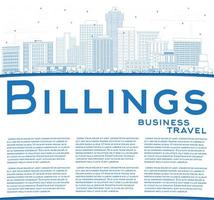 Outline Billings Montana City Skyline with Blue Buildings and Copy Space. vector