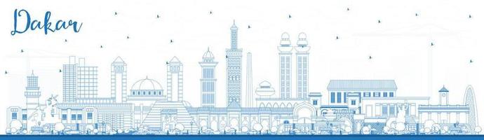 Outline Dakar Senegal City Skyline with Blue Buildings. vector