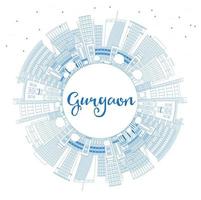 Outline Gurgaon India City Skyline with Blue Buildings and Copy Space. vector
