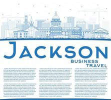 esbozar el horizonte de la ciudad de jackson mississippi con edificios azules y espacio de copia. vector