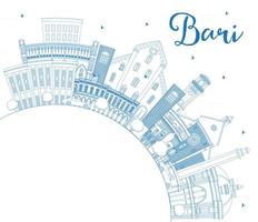 delinear el horizonte de la ciudad de bari italia con edificios azules y espacio de copia. vector