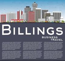 Billings Montana City Skyline with Color Buildings, Blue Sky and Copy Space. vector