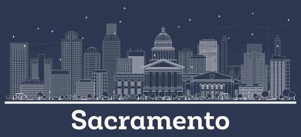 Outline Sacramento California City Skyline with White Buildings. vector