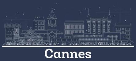 Outline Cannes France City Skyline with White Buildings. vector