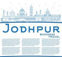 Outline Jodhpur India City Skyline with Blue Buildings and Copy Space. vector