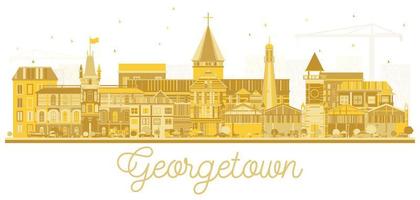 silueta del horizonte de la ciudad de georgetown guyana con edificios dorados aislados en blanco. vector