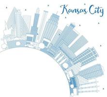 Outline Kansas City Missouri Skyline with Blue Buildings and Copy Space. vector