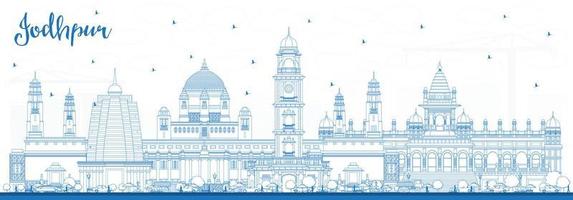 Outline Jodhpur India City Skyline with Blue Buildings. vector