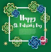 Saint Patrick's Day Background with Clover Leaves and Golden Stars. vector