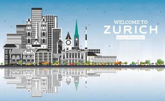 Welcome to Zurich Switzerland Skyline with Gray Buildings, Blue Sky and Reflections. vector